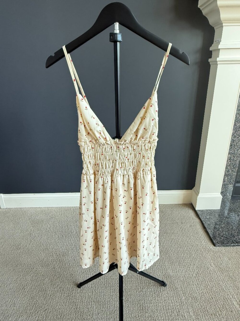NWT Princess Polly Cream Rose Print Smocked Mini Dress 2